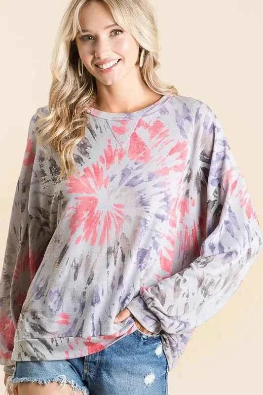 BiBi Tie Dye Print Terry Pull Over