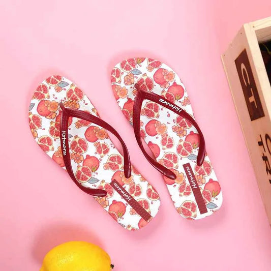 Fruit Print Summer Toe Post Slippers