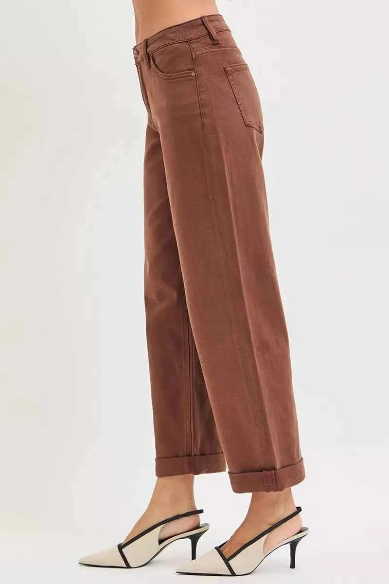RISEN Full Size Tummy Control Mid Rise Ankle Barrel Baggy Plus Size