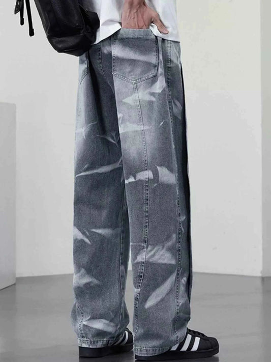 Men's Plus Size Washed Wide-Leg Jeans