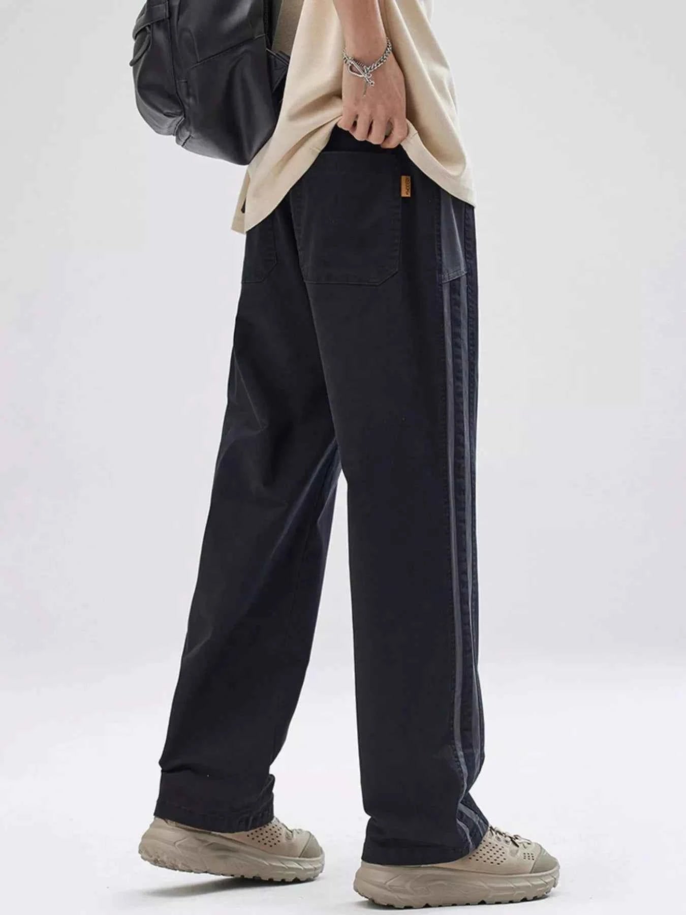 Men's Full Size Wide-Leg Casual Pants with Side Stripe Detail Plus Size