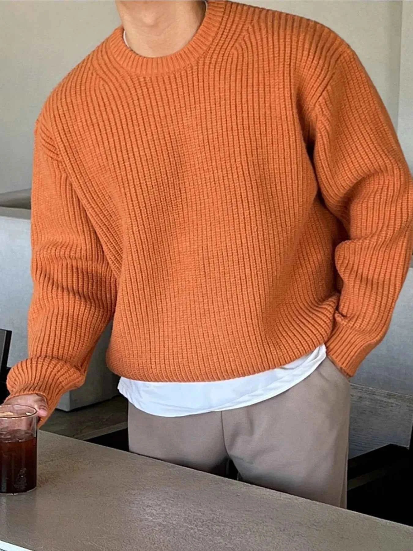 Men's Oversized Ribbed Round Neck Sweater