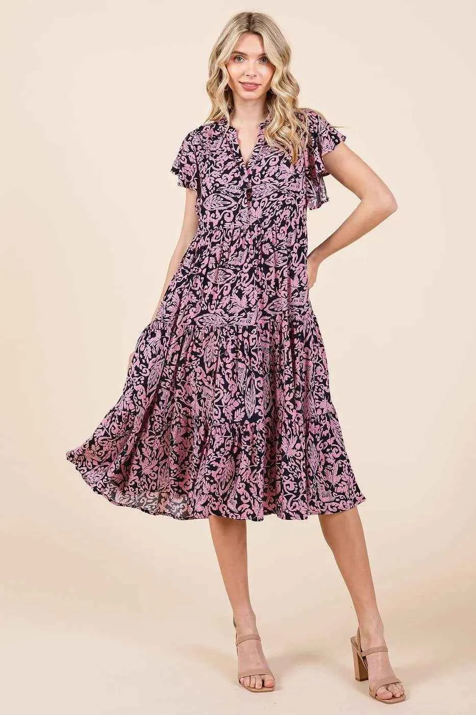 Mittoshop Abstract Print Ruffle Tier Midi Dress