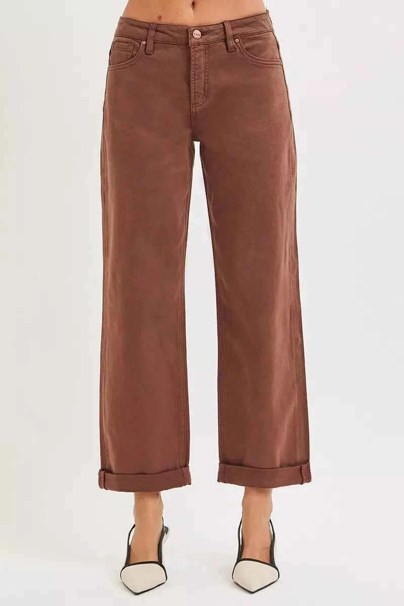 RISEN Full Size Tummy Control Mid Rise Ankle Barrel Baggy Plus Size