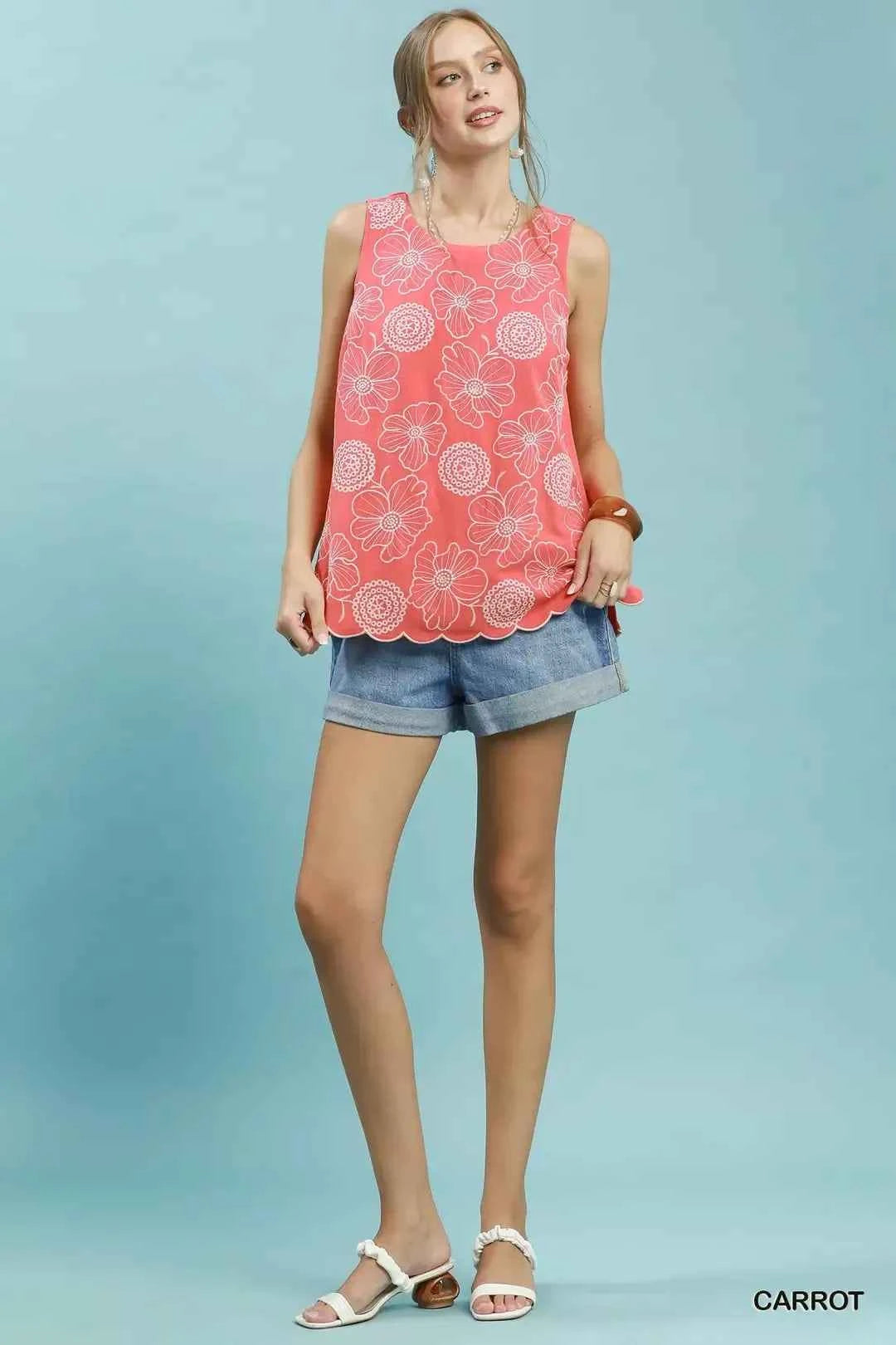 Umgee Floral Embroidered Sleeveless Top
