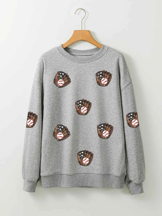 Sequin Baseball Patched Casual Sweatshirt