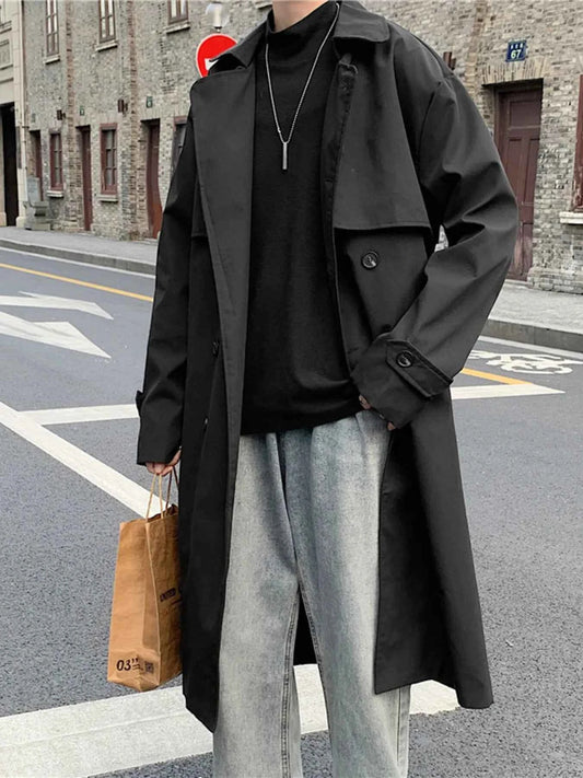Men's Collared Neck Long Sleeve Trench Coat