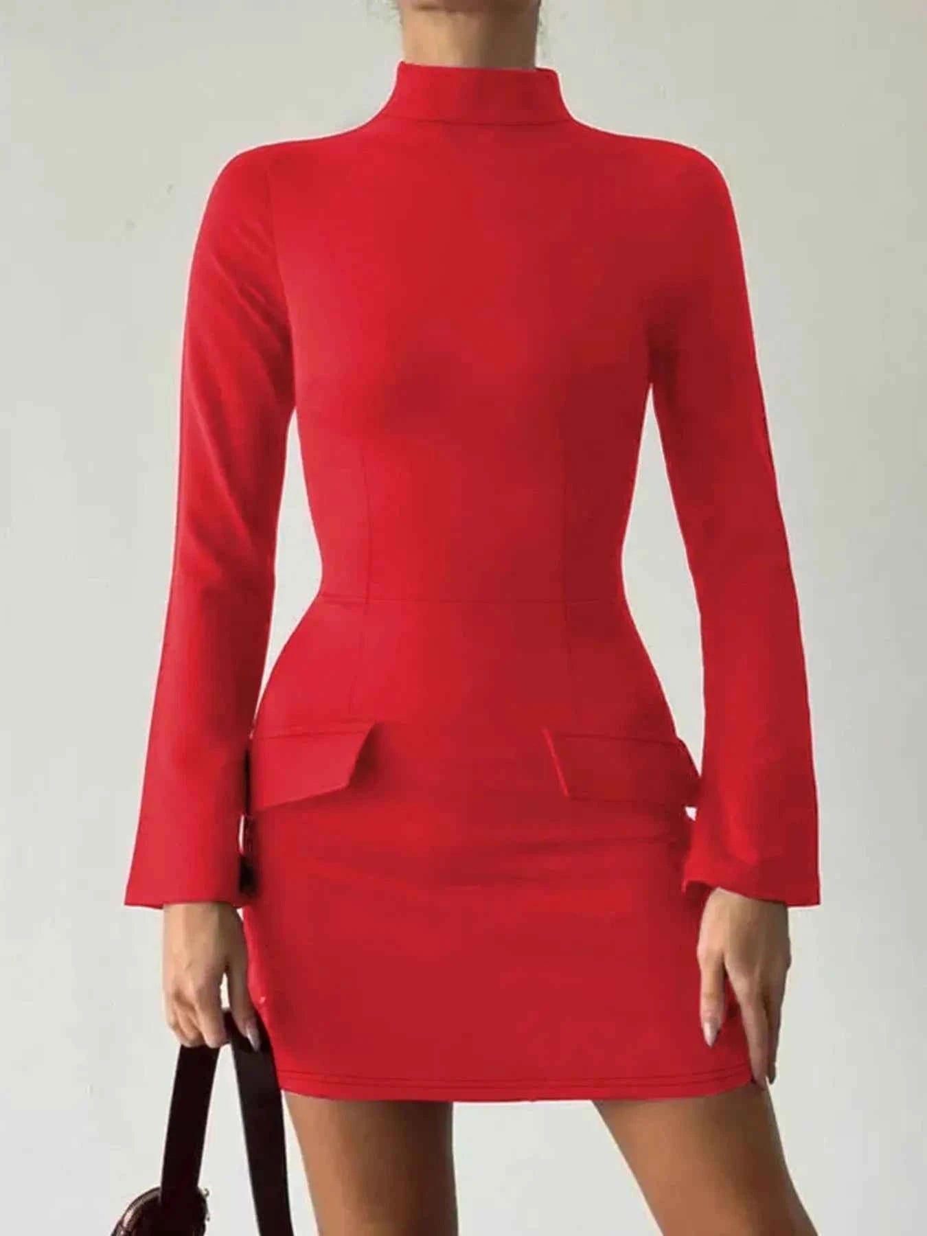 Long Sleeve Bodycon Mini Dress with Pockets