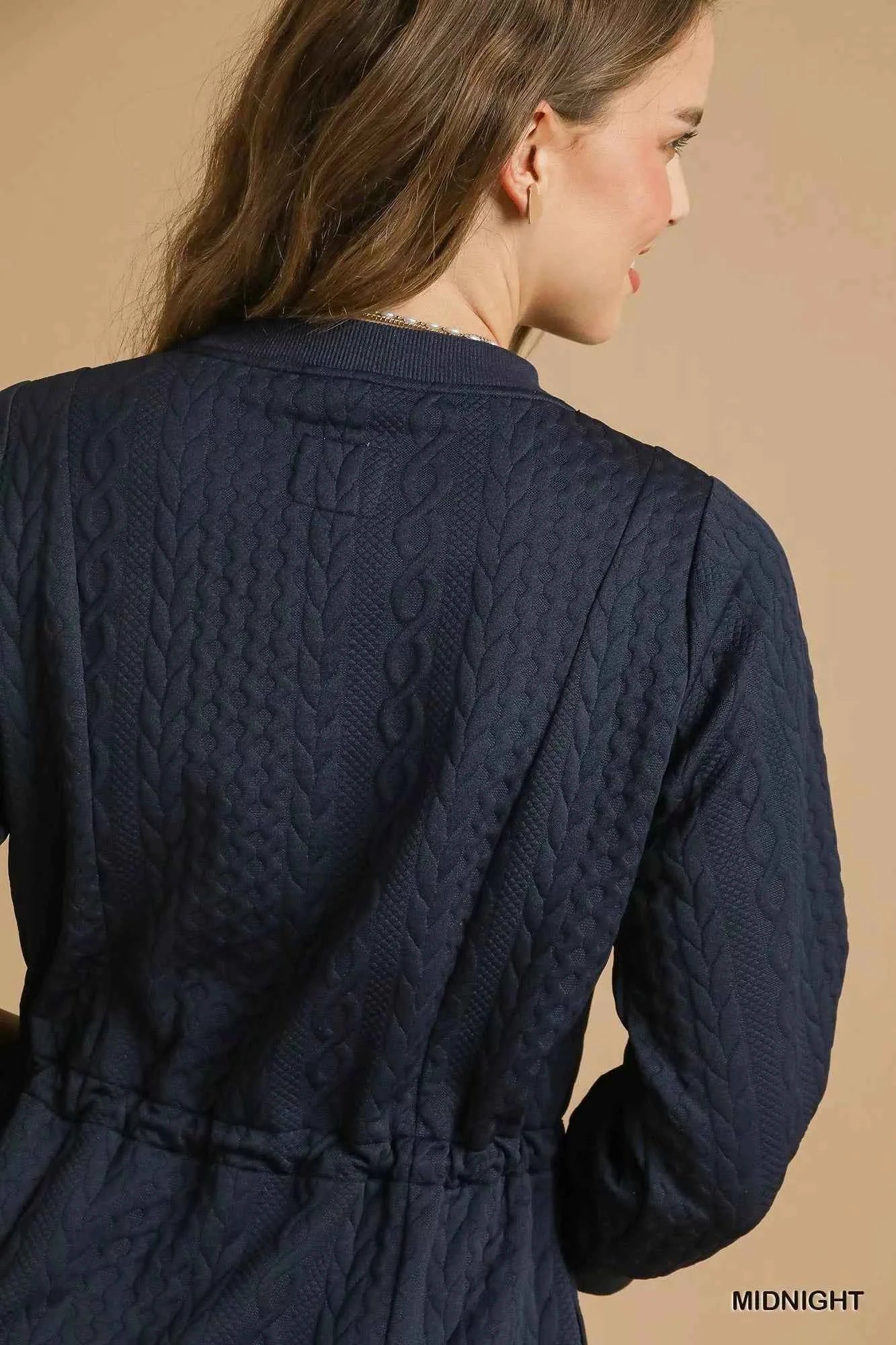 Umgee Drawstring Cable Knit Mini Dress with Pockets