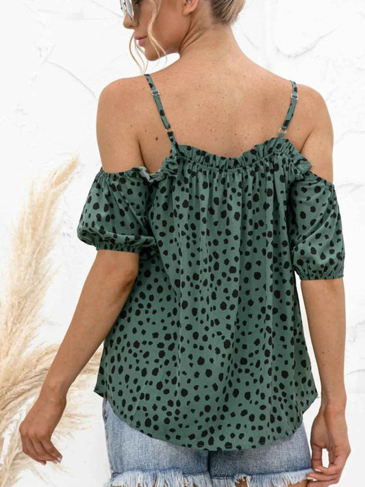 Puff Sleeve Polka Dot Ruffle Cami Top