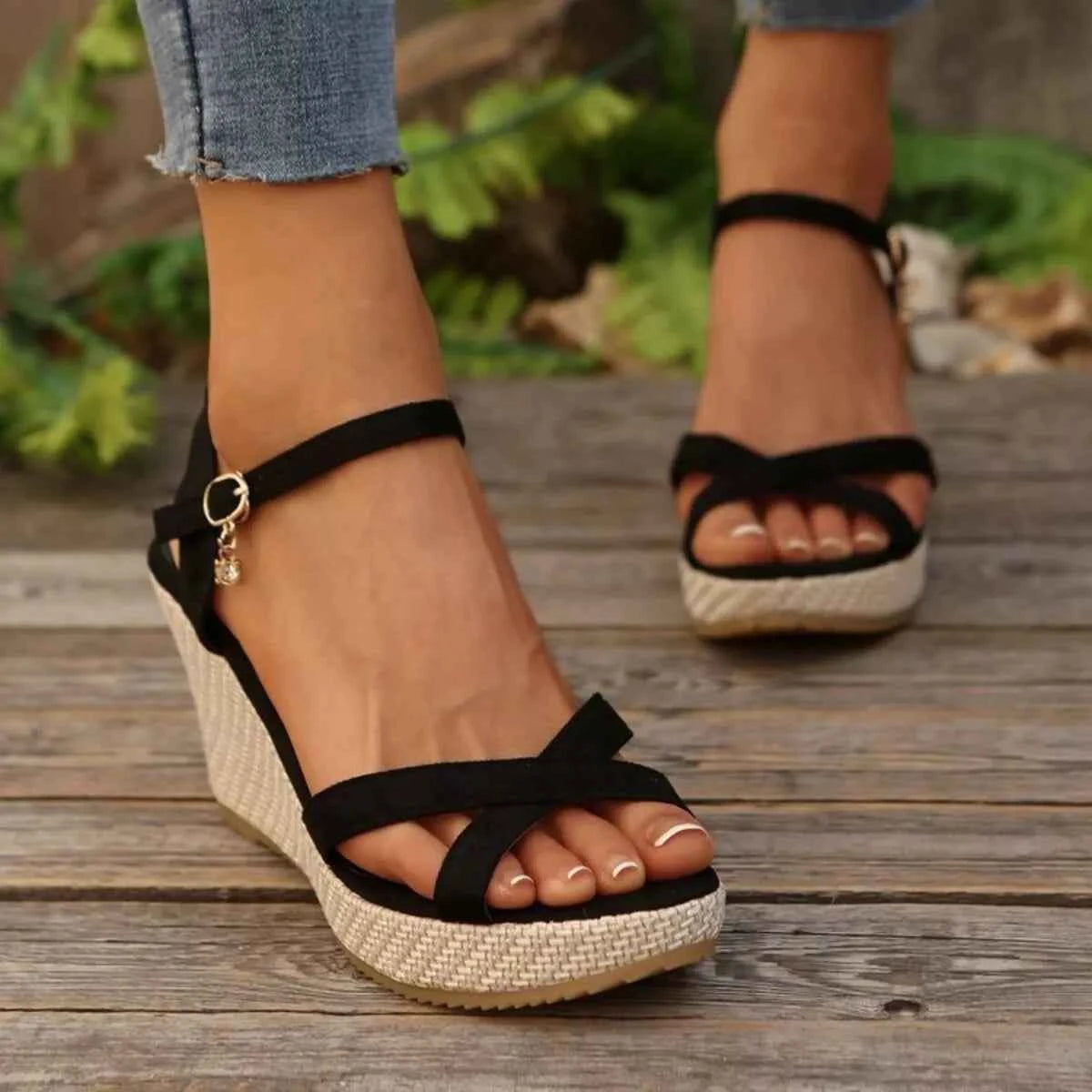 Crisscross Open Toe Wedge Sandals