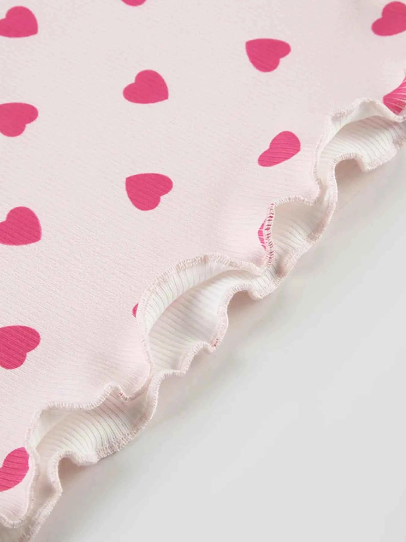Heart Print Top and Shorts Loungewear Set