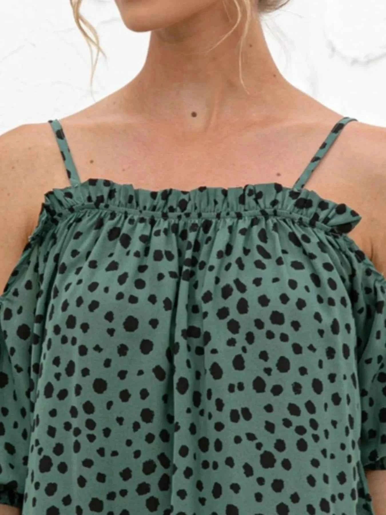 Puff Sleeve Polka Dot Ruffle Cami Top