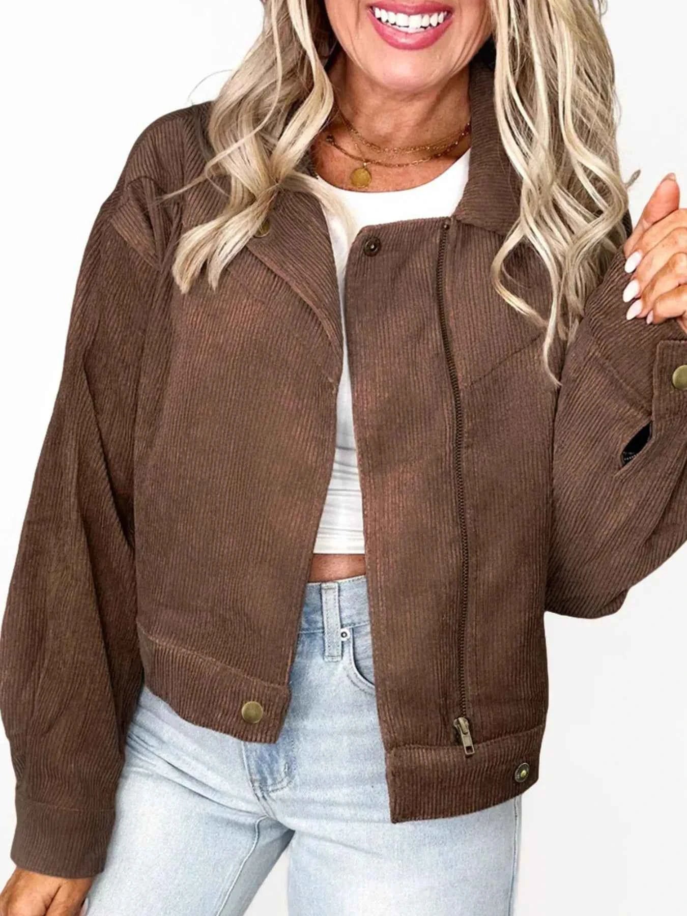 Corduroy Cropped Bomber Jacket