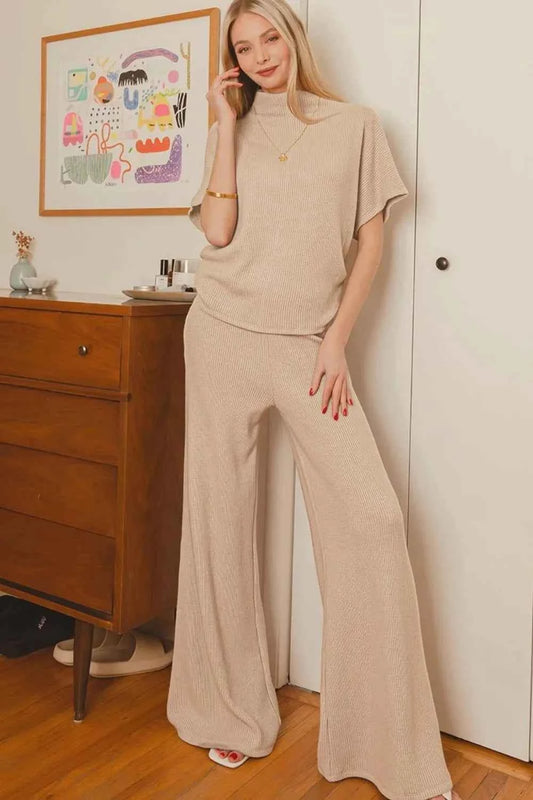 Zenana Sweater Mock Neck Top & Long Pants Set