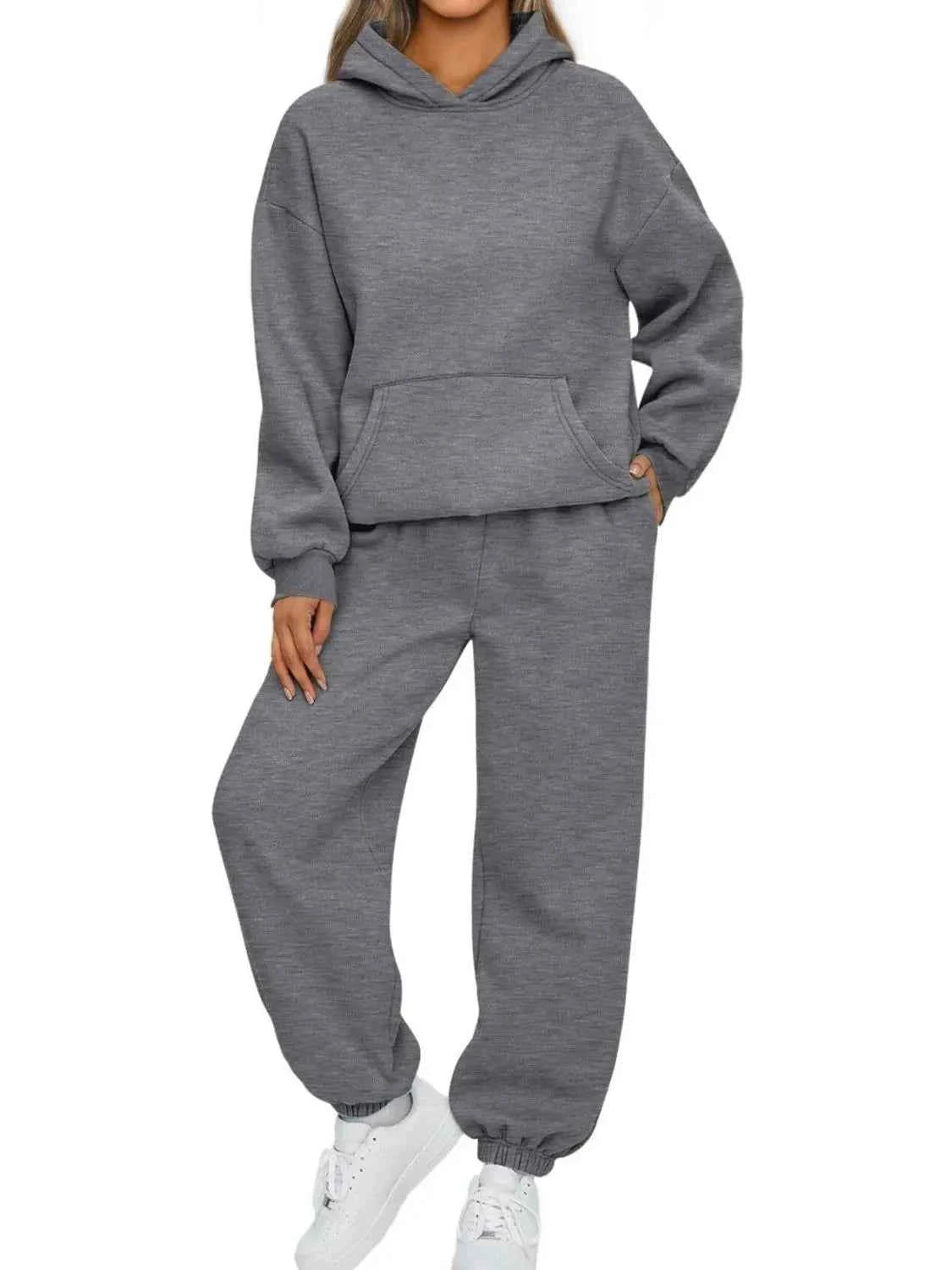 Full Size Kangaroo Pocket Hoodie and Joggers Set Plus Size