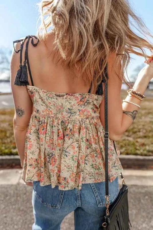 Floral Spaghetti Strap Peplum Cami
