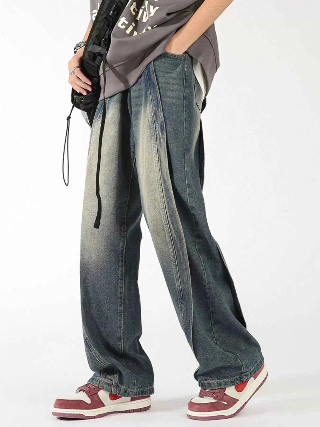 Men's Plus Size Washed Wide Leg Jeans