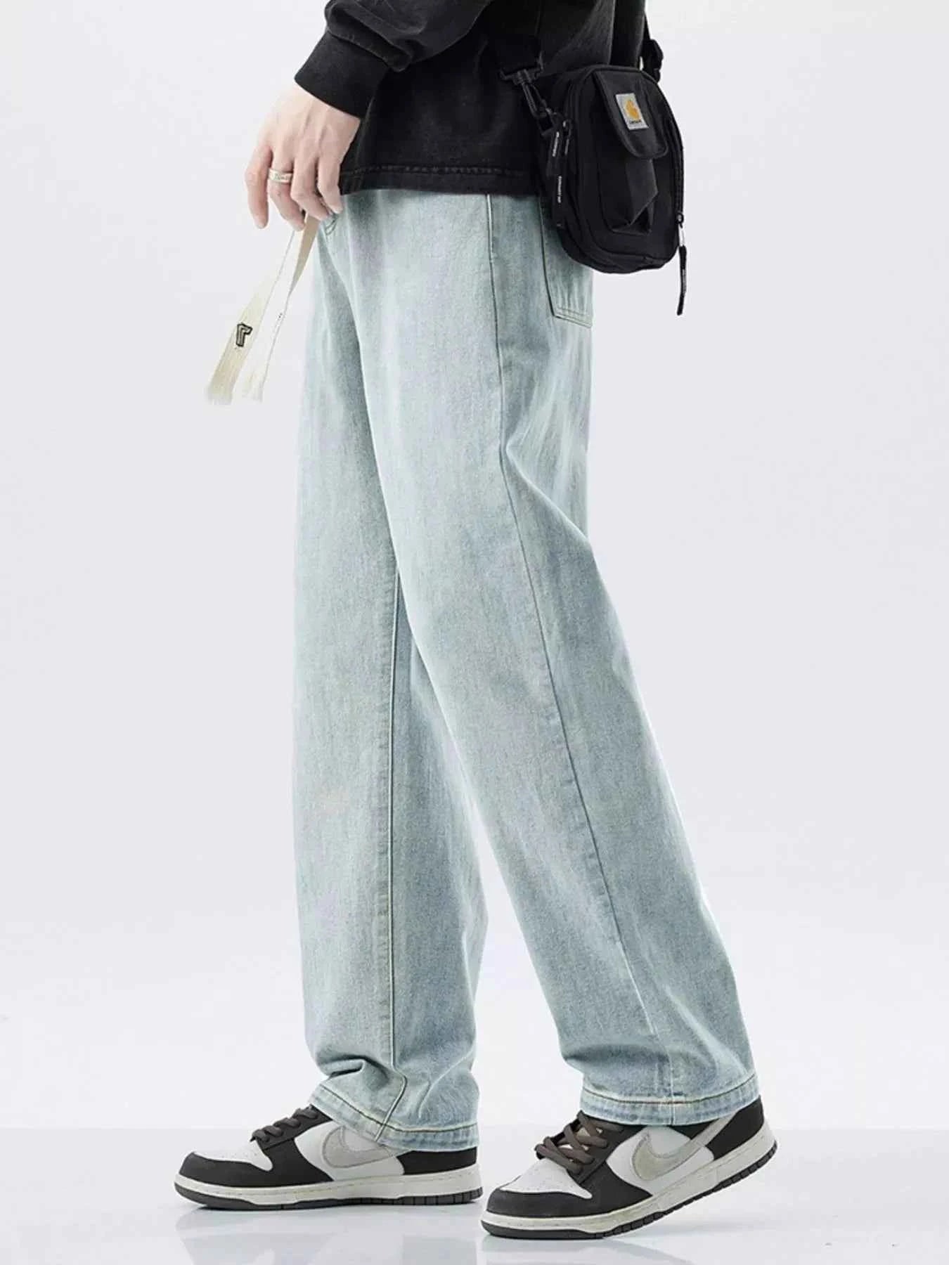 Men's Plus Size Drawstring Washed Wide Leg Jeans
