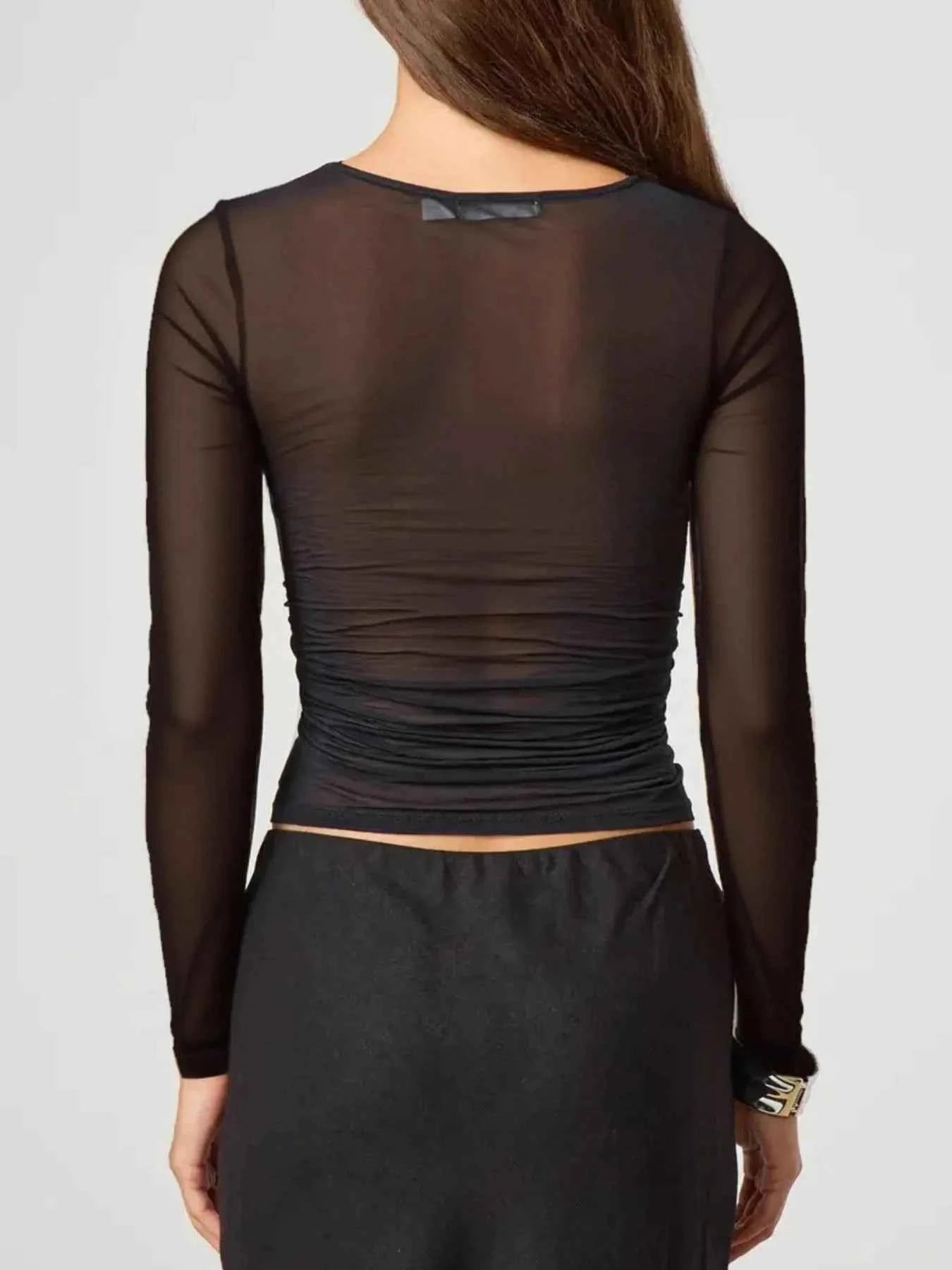 Ruched Mesh Long Sleeve Top
