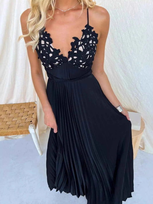 Pleated Backless Maxi Cami Dress