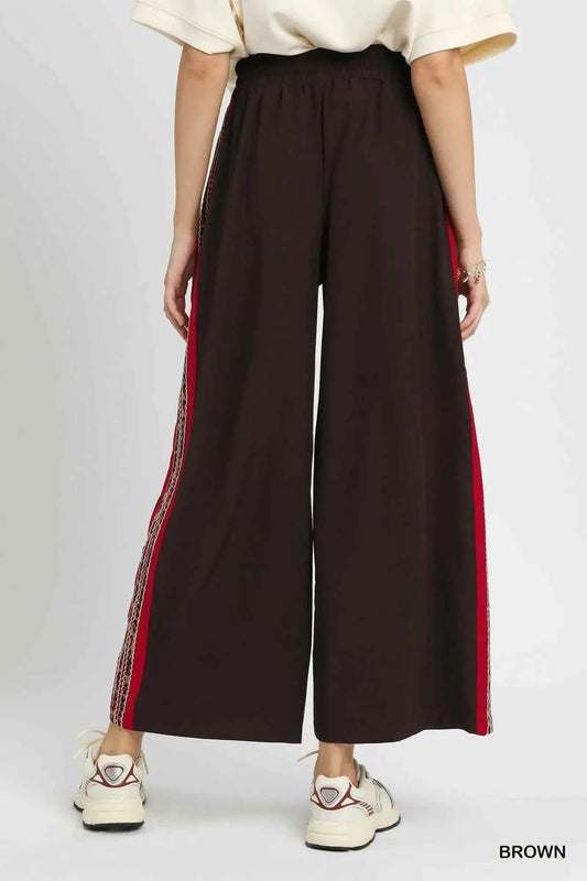 Umgee Wide Leg Pants with Contrast Side Trim