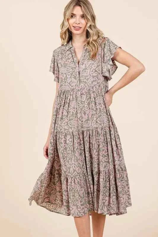 Mittoshop Abstract Print Ruffle Tier Midi Dress