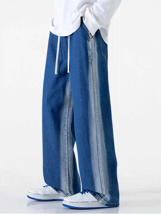 Men's Full Size Drawstring Washed Wide Leg Jeans Plus Size