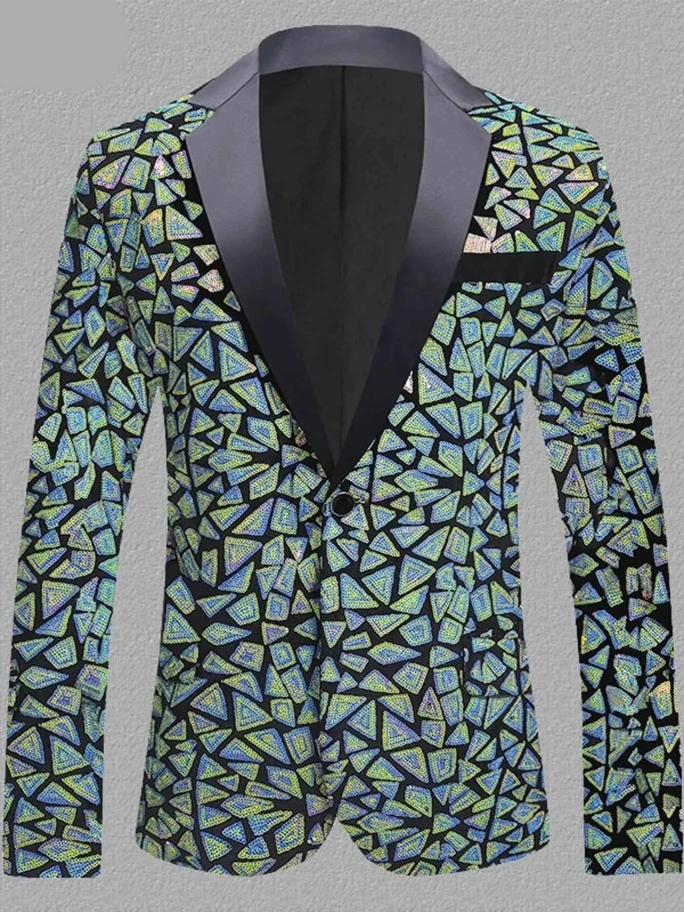 Men's Full Size Geometric One Button Blazer Plus Size