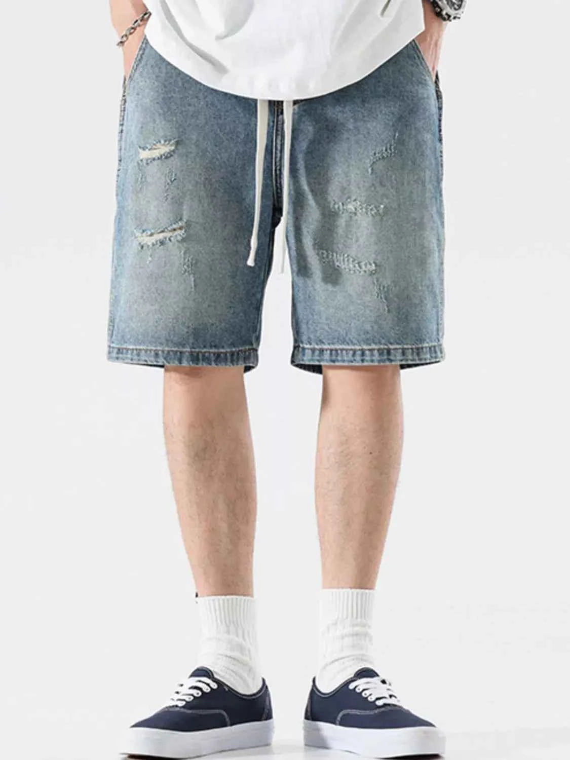 Men's Full Size Relaxed Fit Distressed Denim Shorts Plus Size