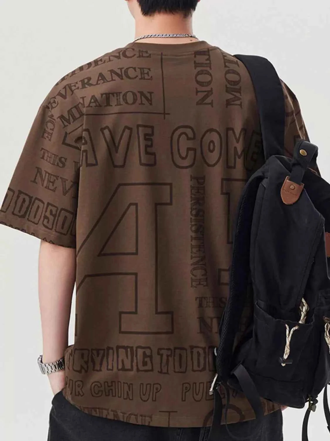 Men's Plus Size Letter Round Neck Short Sleeve T-Shirt