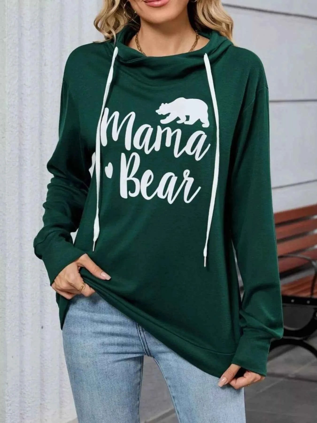 Contrast Letter Graphic Drawstring Long Sleeve Hoodie