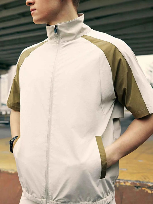 Men's Color Block Zip Up Short Sleeve Jacket