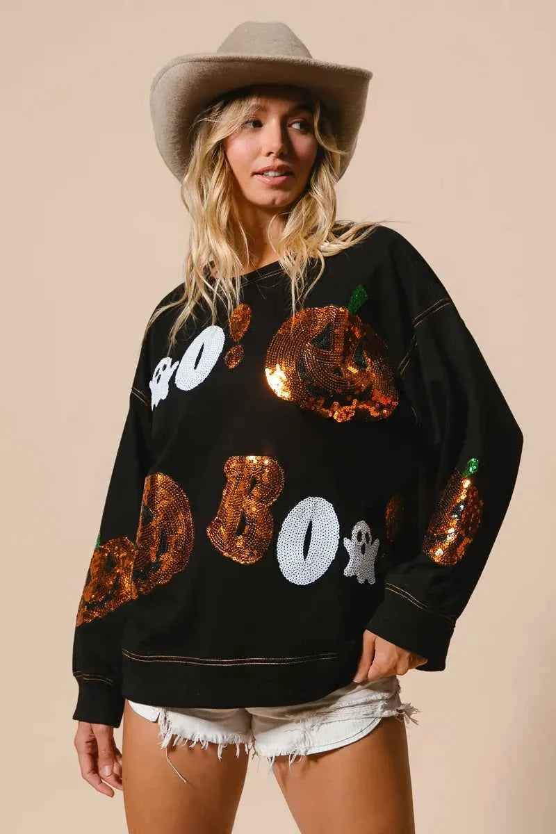 BiBi Halloween Theme Sequin Embroideries Sweatshirt