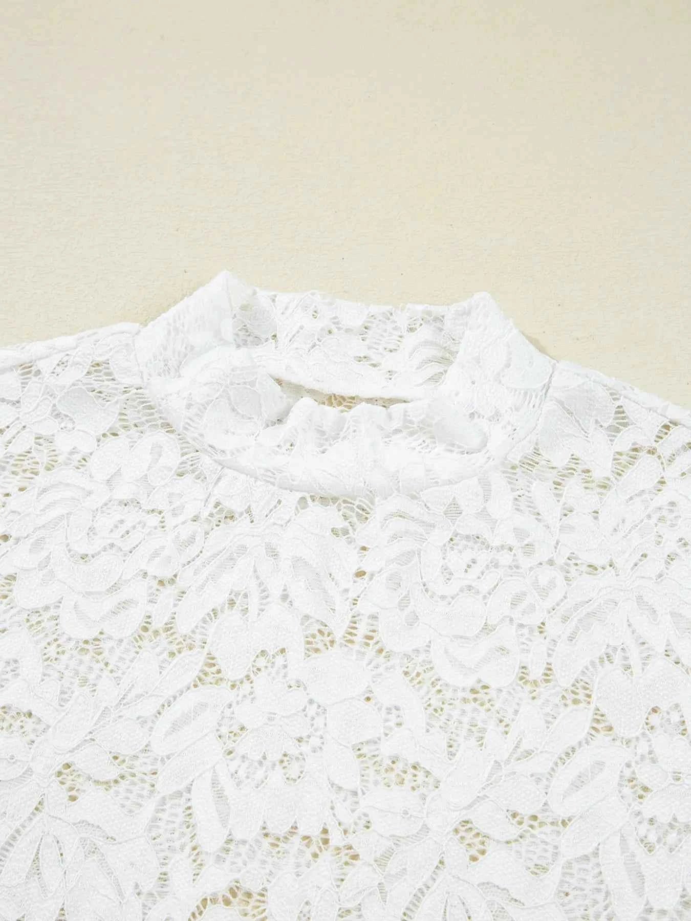 Lace Crochet Bell Sleeve Mock Neck Blouse