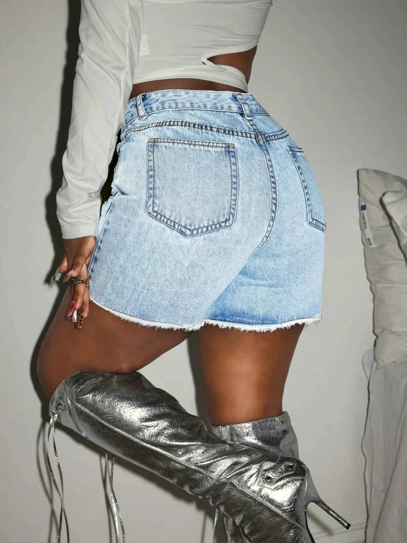 Star Raw Hem Denim Shorts