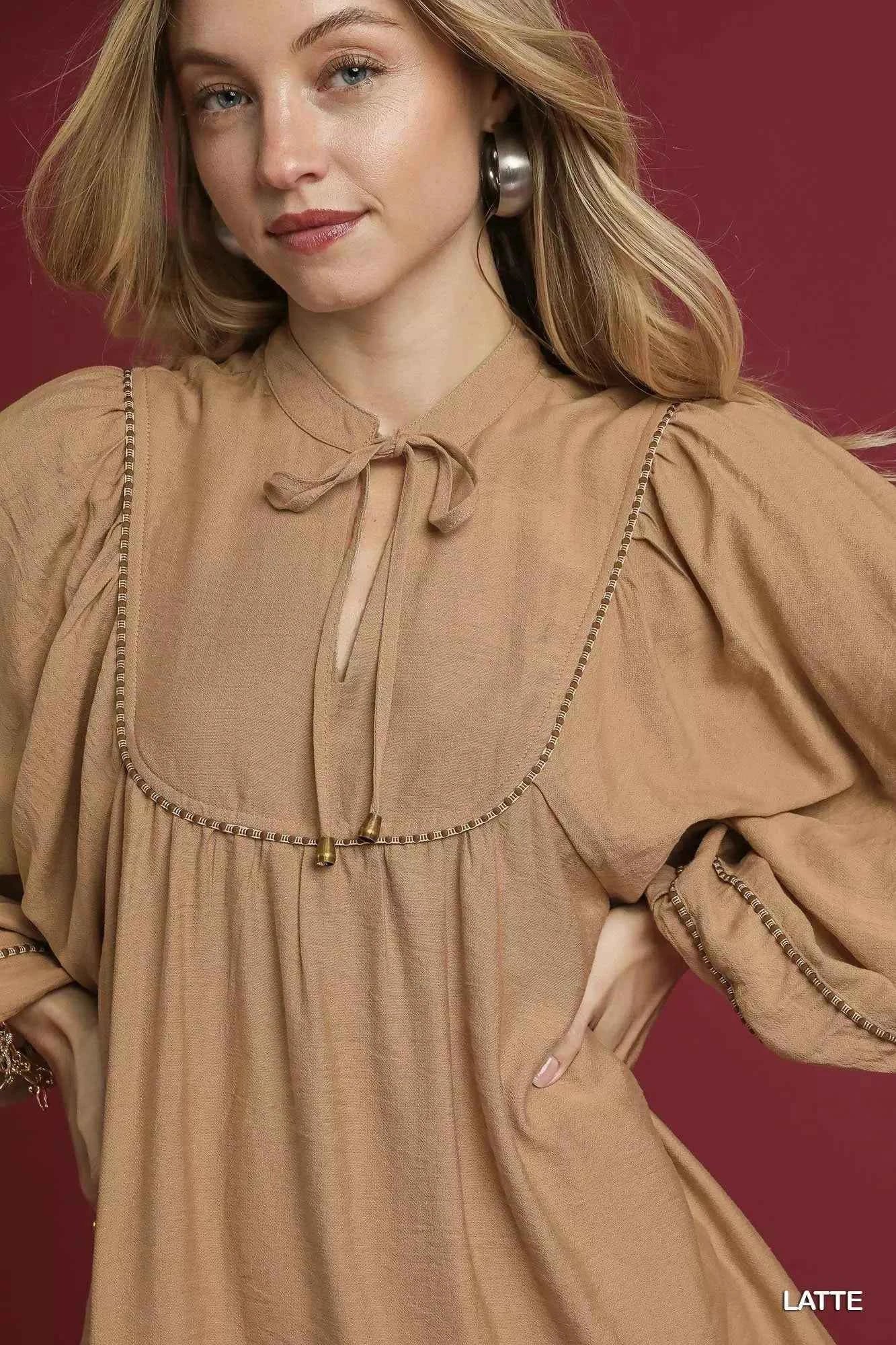 Umgee Boho Peasant Mini Dress with Trim Detail