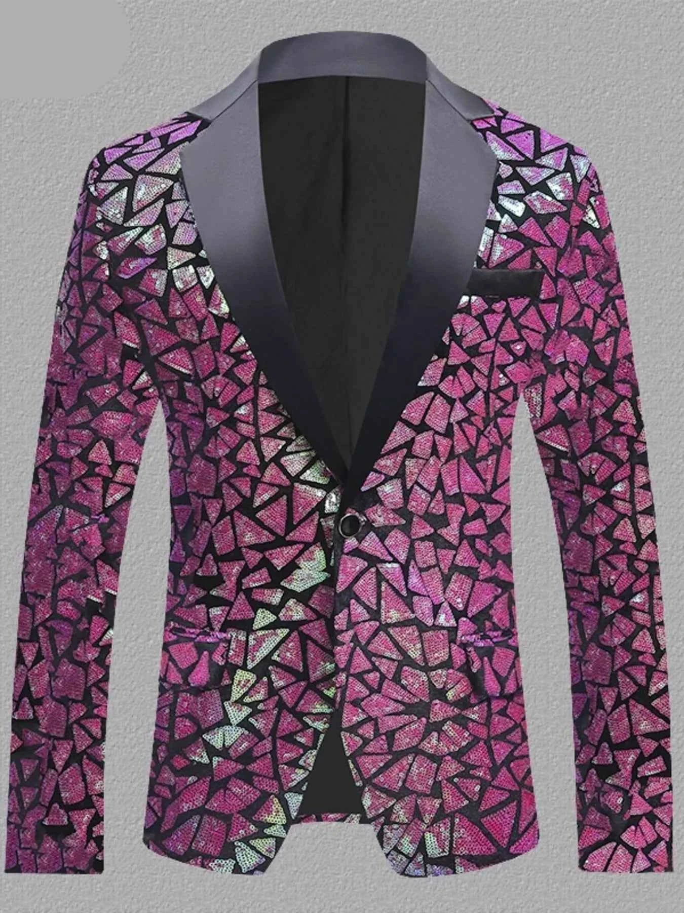 Men's Full Size Geometric One Button Blazer Plus Size