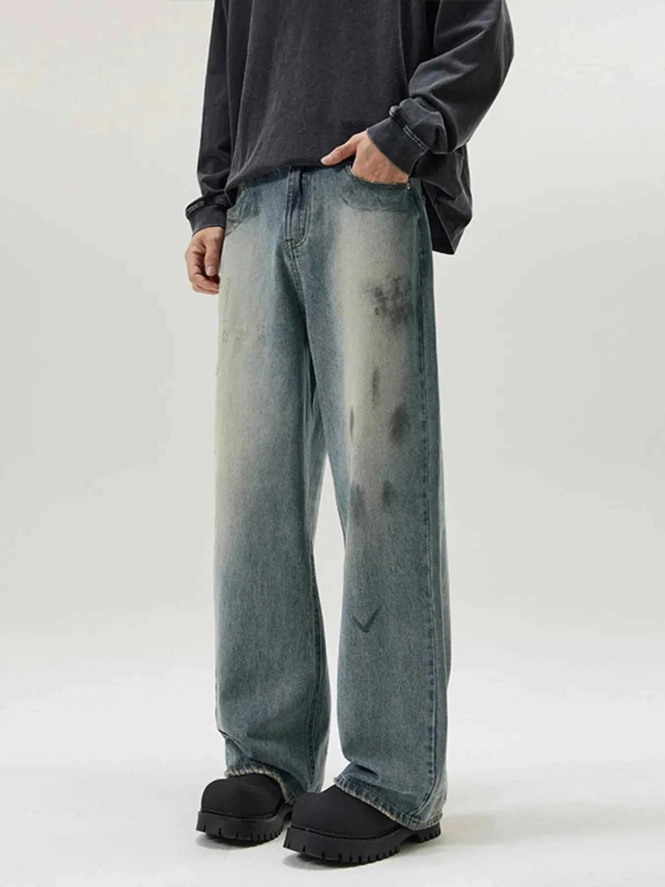 Men's Full Size Washed Wide Leg Relaxed Fit Jeans Plus Size