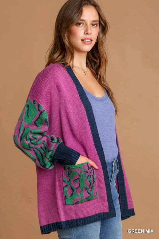 Umgee Animal Print Open Front Sweater Cardigan