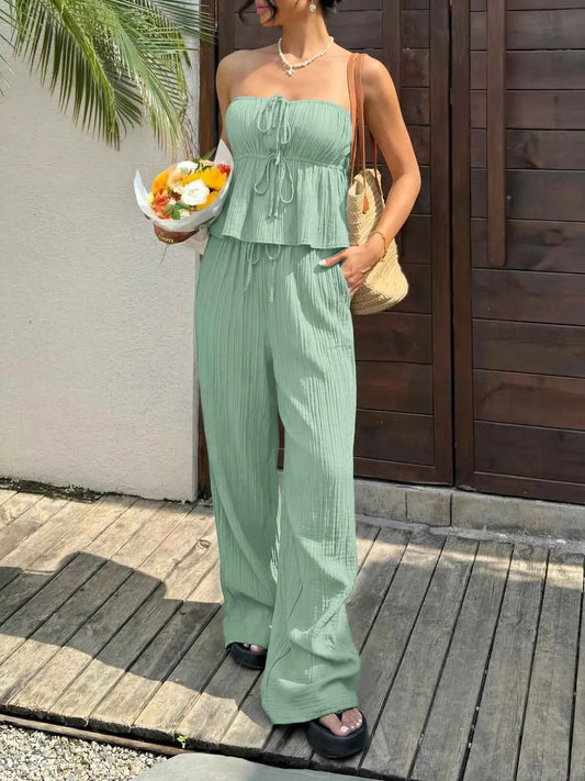 Tube Top and Wide-Leg Pants Set