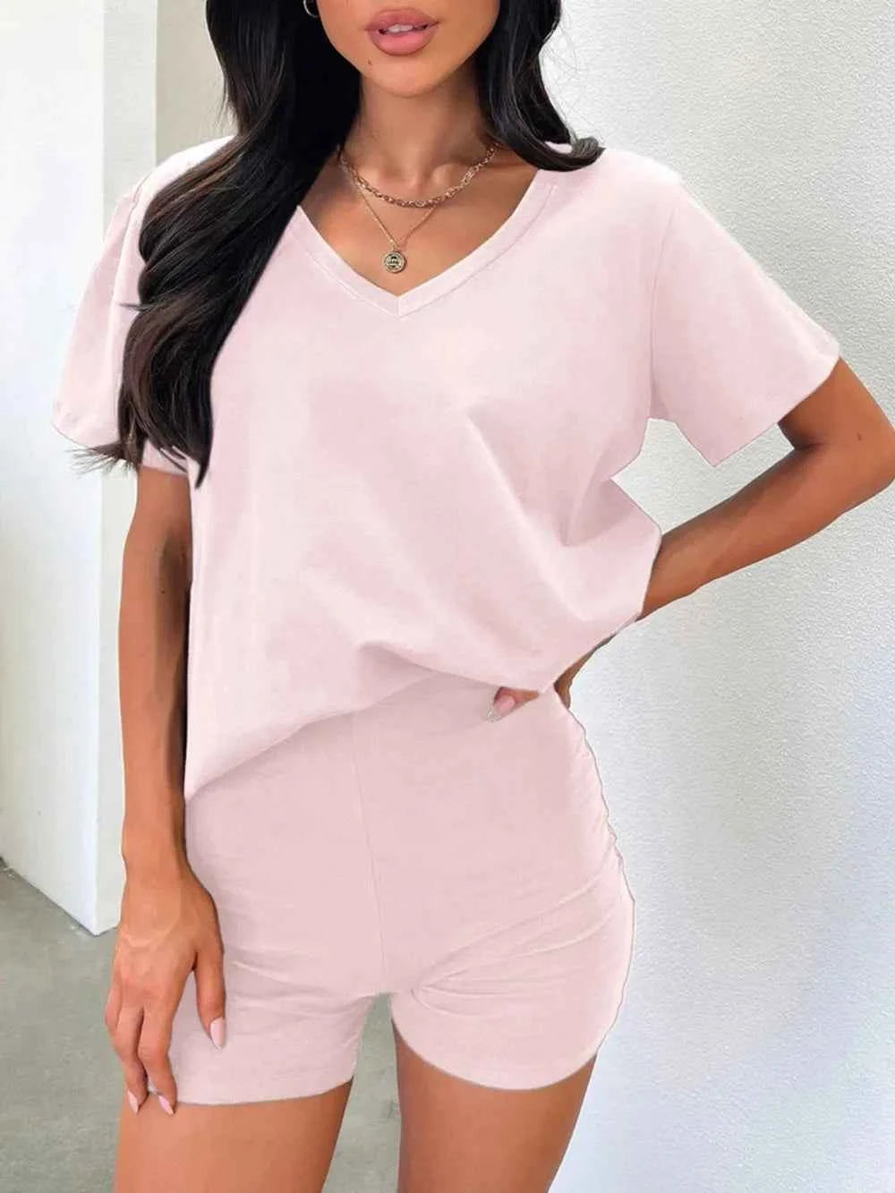 V-Neck T-Shirt and Shorts Set