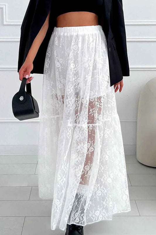 Lace Elastic Waist Maxi Skirt