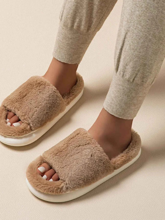 Fluffy Open Toe Comfort Slippers