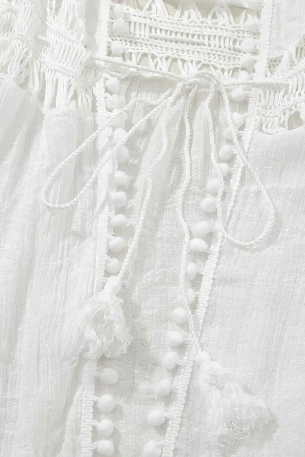 Pom Pom Trim Drawstring Waist Cover-Up