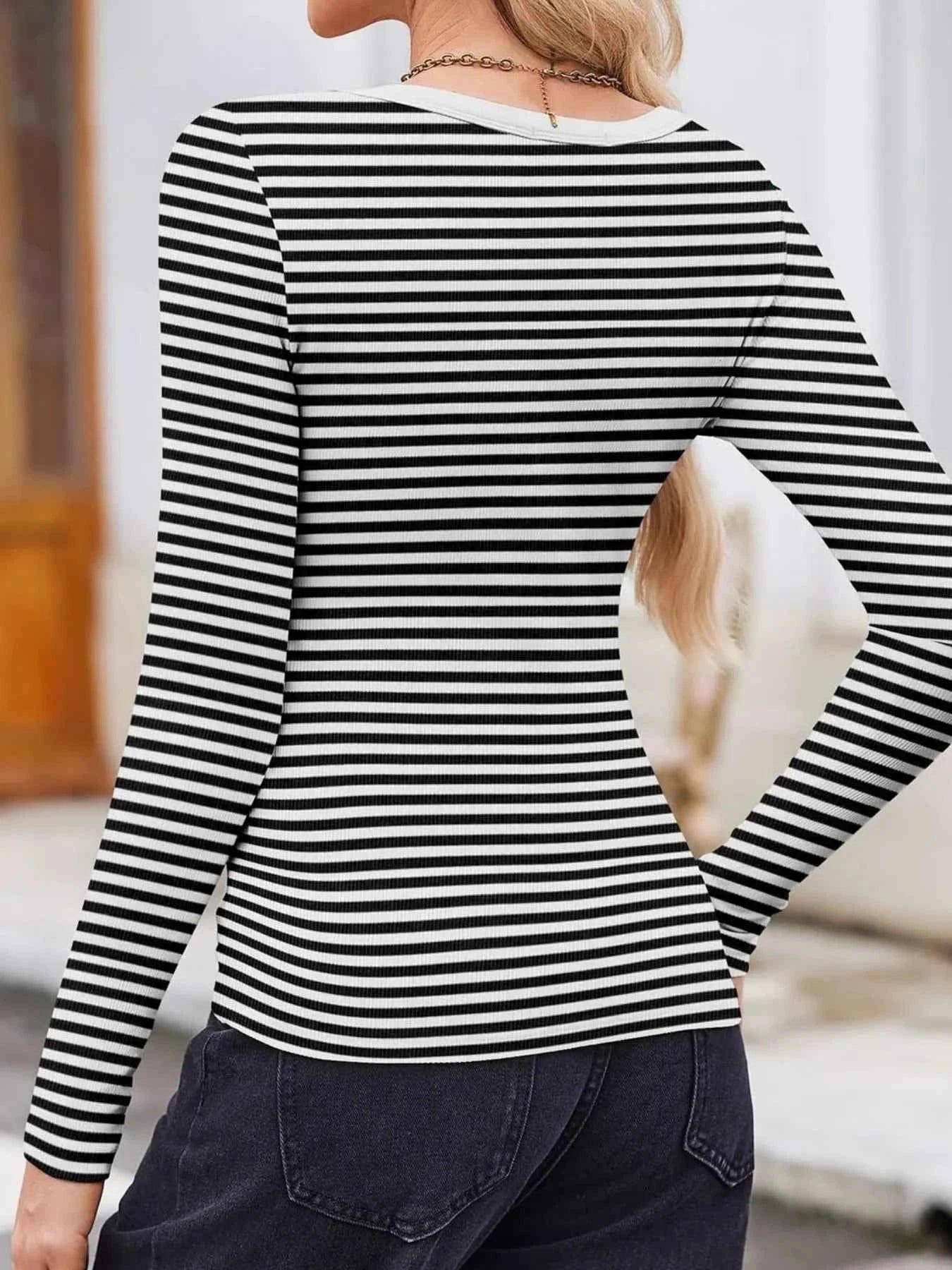 Striped Long Sleeve Scoop Neck T-Shirt