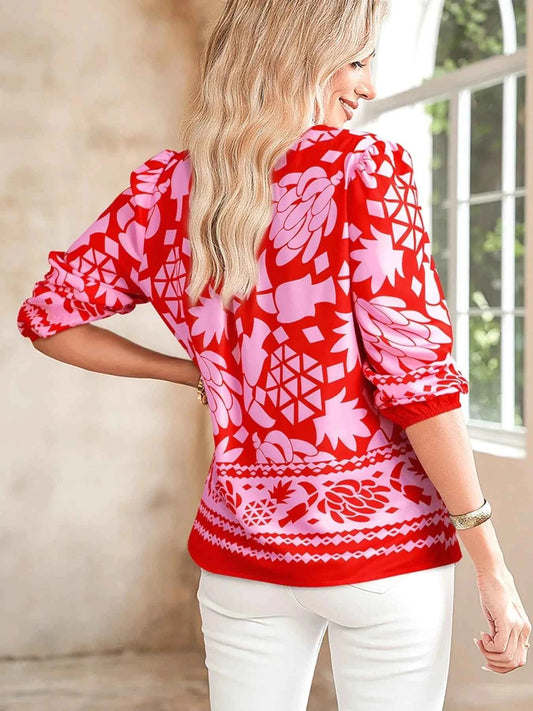 Floral Print Tie-Neck Button Down Shirt