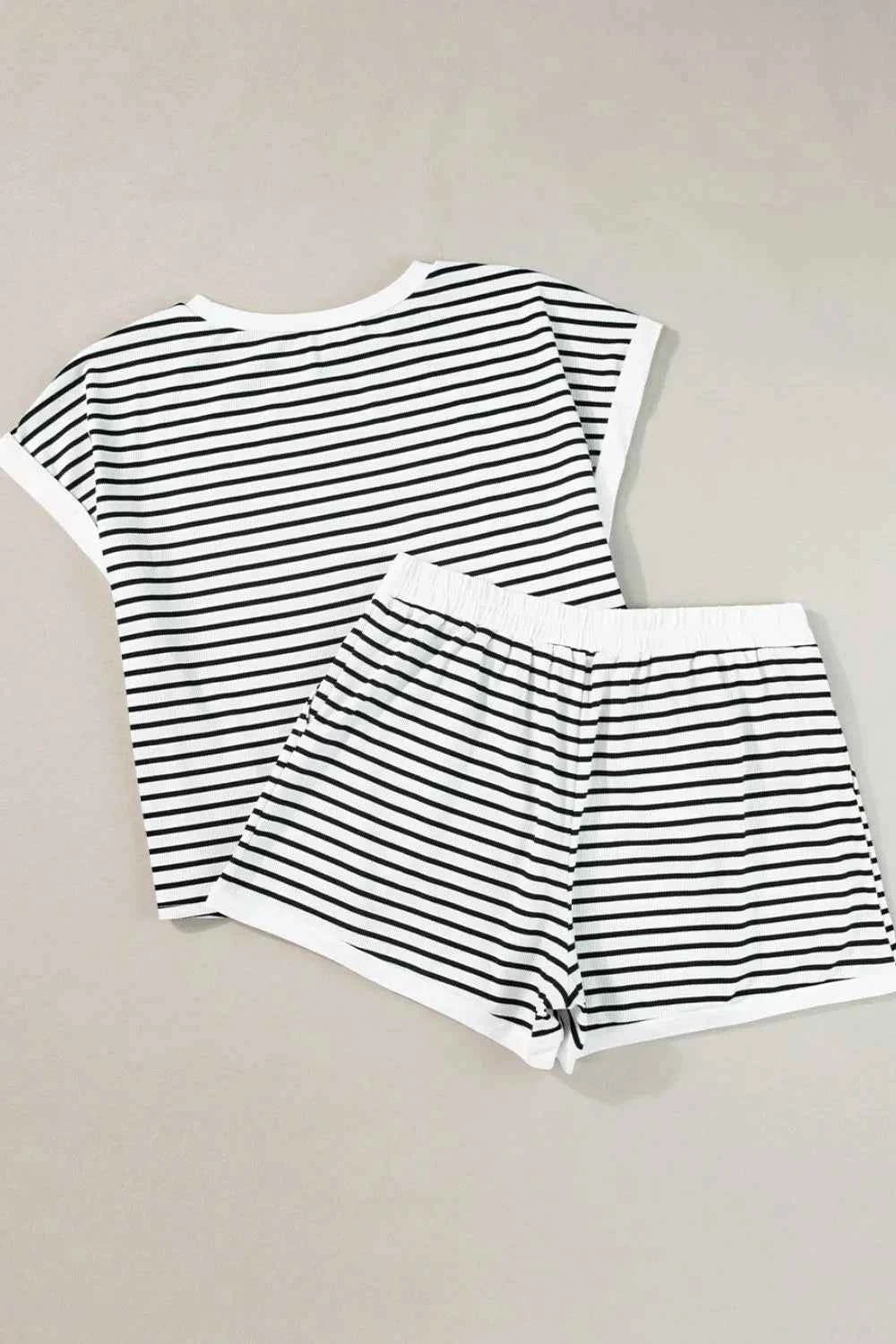Striped Contrast Top and Shorts Set