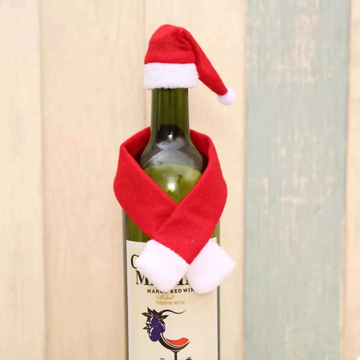 2 Piece Christmas Wine Bottle Santa Hat & Scarf Decorative Covers
