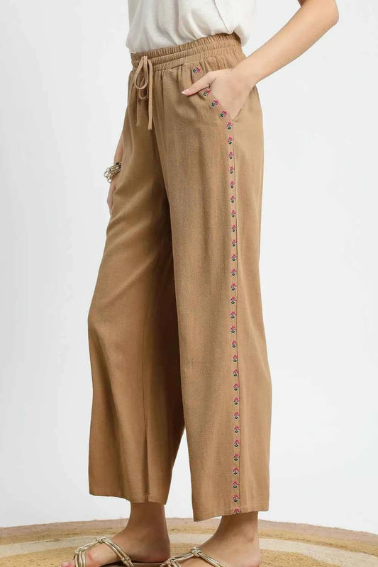 Umgee Wide Leg Drawstring Pants